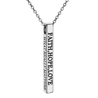 Vertical 4-sided Bar 'Faith, Hope, Love' Engraved Necklace