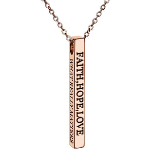 Vertical 4-sided Bar 'Faith, Hope, Love' Engraved Necklace