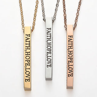 Vertical 4-sided Bar 'Faith, Hope, Love' Engraved Necklace