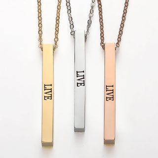 Vertical 4-sided Bar 'Live, Love, Laugh' Engraved Necklace