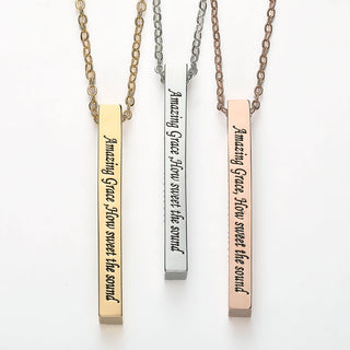 Vertical 4-sided Bar 'Amazing Grace' Engraved Necklace