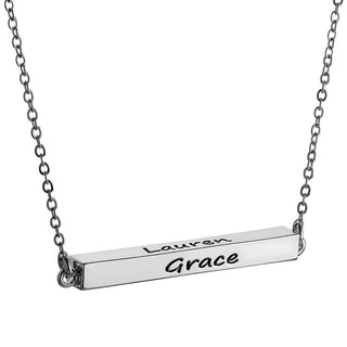 Horizontal 4-sided Bar 'Best Mom' Engraved Family Name Necklace