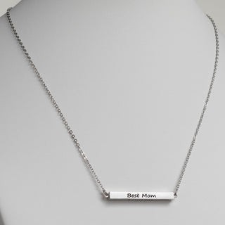 Horizontal 4-sided Bar 'Best Mom' Engraved Family Name Necklace