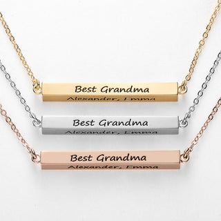 Horizontal 4-sided Bar 'Best Grandma' Engraved Family Name Necklace