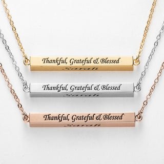 Horizontal 4-sided Bar 'Thankful' Engraved Name Necklace