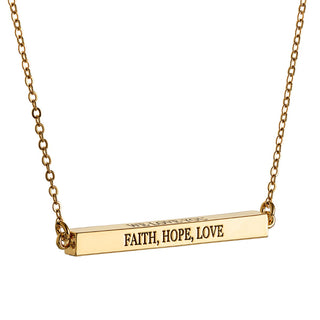 Horizontal 4-sided Bar 'Faith, Hope, Love' Engraved Necklace