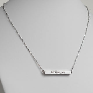 Horizontal 4-sided Bar 'Faith, Hope, Love' Engraved Necklace