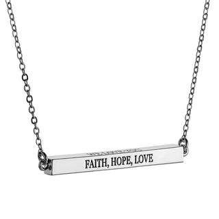 Horizontal 4-sided Bar 'Faith, Hope, Love' Engraved Necklace