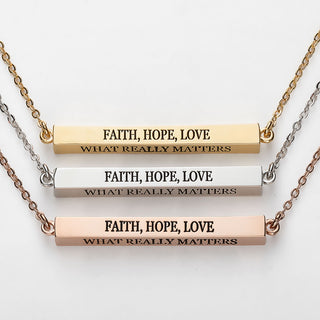 Horizontal 4-sided Bar 'Faith, Hope, Love' Engraved Necklace