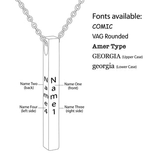 Vertical 4-Sided Engraved Family Name Necklace
