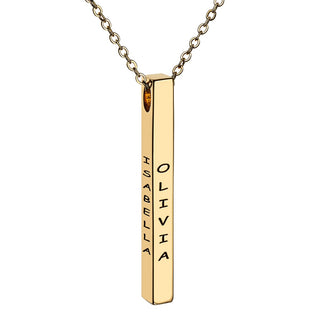 14K Gold Plated Vertical 4-Sided Engraved Family Name Necklace