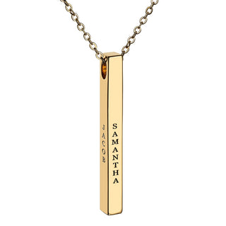 14K Gold Plated Vertical 4-Sided Engraved Family Name Necklace