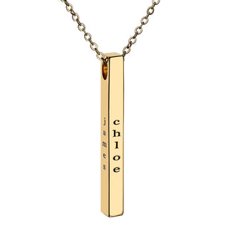 14K Gold Plated Vertical 4-Sided Engraved Family Name Necklace