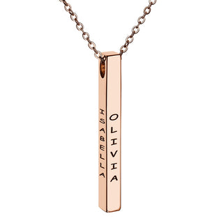 14K Rose Gold Plated Vertical 4-Sided Engraved Family Name Necklace