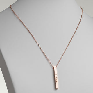 14K Rose Gold Plated Vertical 4-Sided Engraved Family Name Necklace