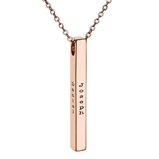 14K Rose Gold Plated Vertical 4-Sided Engraved Family Name Necklace