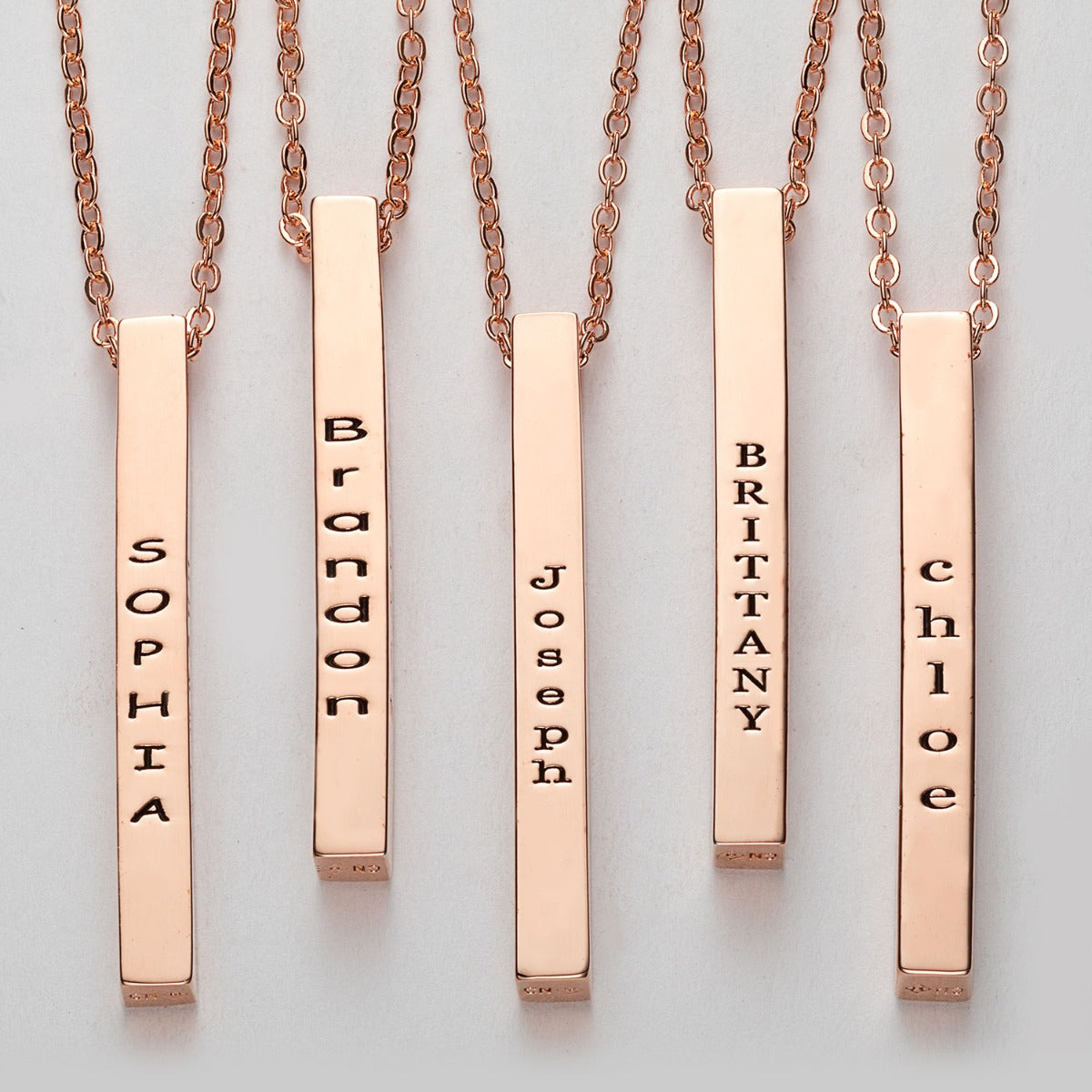 Rose Gold Plated Vertical 4-Sided Engraved Family Name Necklace