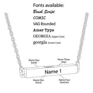 Horizontal 4-Sided Engraved Family Name Necklace