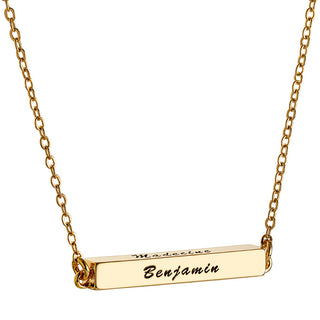 14K Gold Plated Horizontal 4-Sided Engraved Family Name Necklace