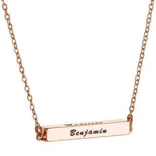 14K Rose Gold Plated Horizontal 4-Sided Engraved Family Name Necklace