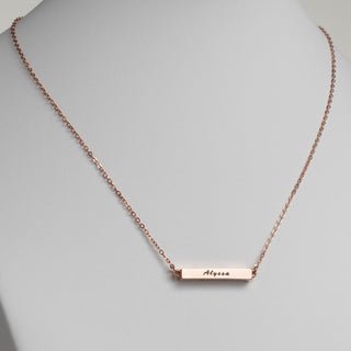 14K Rose Gold Plated Horizontal 4-Sided Engraved Family Name Necklace