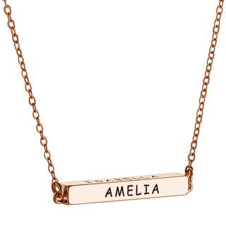 14K Rose Gold Plated Horizontal 4-Sided Engraved Family Name Necklace