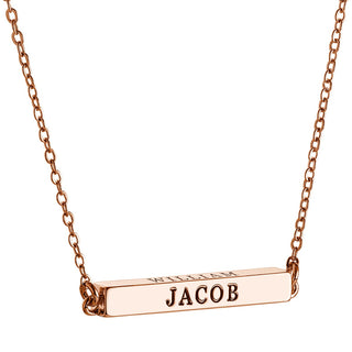 14K Rose Gold Plated Horizontal 4-Sided Engraved Family Name Necklace
