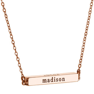 14K Rose Gold Plated Horizontal 4-Sided Engraved Family Name Necklace