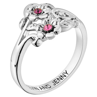 Silver Plated Flower Birthstone Couple Ring