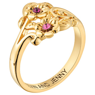 14K Gold Plated Flower Birthstone Couple Ring