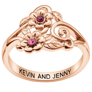 14K Rose Gold Plated Flower Birthstone Couple Ring