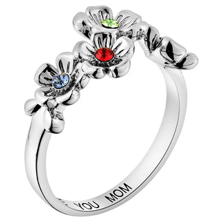 Silver Plated Flower Birthstone Family Ring