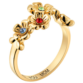 14K Gold Plated Flower Birthstone Family Ring