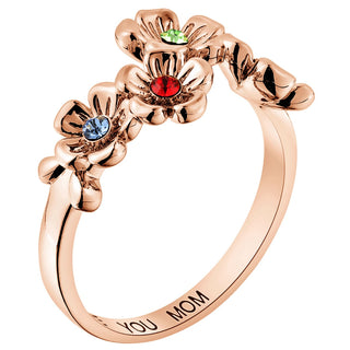14K Rose Gold Plated Flower Birthstone Family Ring