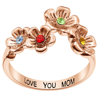 14K Rose Gold Plated Flower Birthstone Family Ring