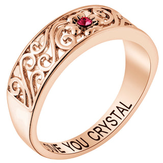 14K Rose Gold Plated Flower Birthstone Band Ring