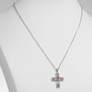 Silver Plated Flower Cross Birthstone Pendant