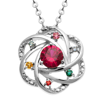 Silver Plated Mother and Family Birthstone Swirl Necklace