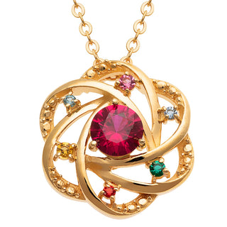 14K Gold Plated Mother and Family Birthstone Swirl Necklace