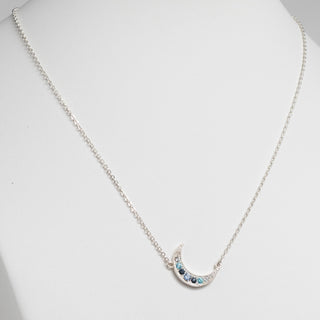 Silver Plated Birthstone and Diamond Accent Moon Necklace