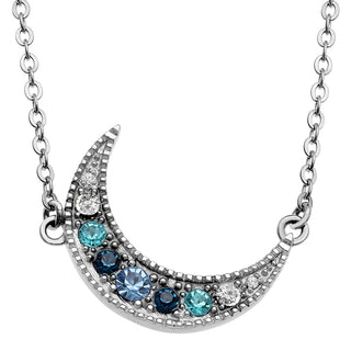 Silver Plated Birthstone and Diamond Accent Moon Necklace