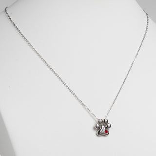 Silver Plated Engraved Name and Birthstone Paw Print Necklace