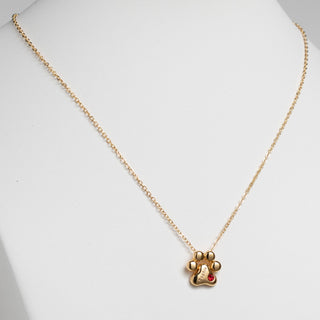 14K Gold Plated Engraved Name and Birthstone Paw Print Necklace