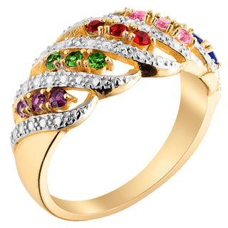 Two-tone Family Birthstone Swirl with Diamond Accent Ring