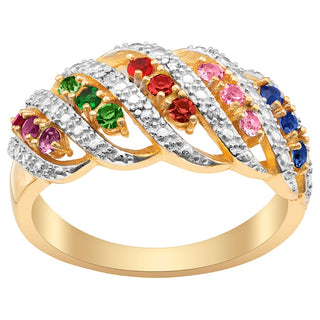Two-tone Family Birthstone Swirl with Diamond Accent Ring