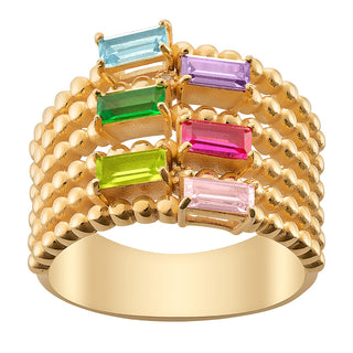 14K Gold Plated Family Birthstone and Diamond Accent Faux Stack Ring