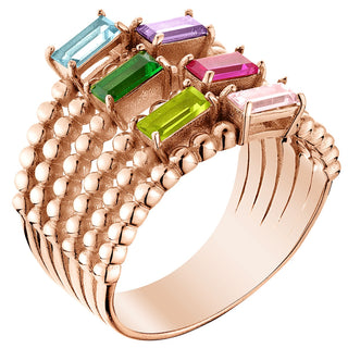 14K Rose Gold Plated Family Birthstone and Diamond Accent Faux Stack Ring