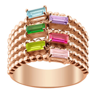 14K Rose Gold Plated Family Birthstone and Diamond Accent Faux Stack Ring