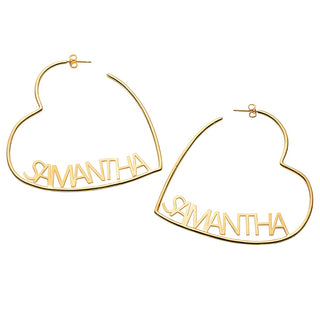 14K Gold Plated Personalized Nameplate Large Heart Hoop Earrings