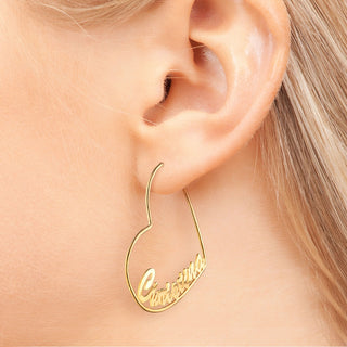 14K Gold Plated Personalized Script Nameplate Large Heart Hoop Earrings